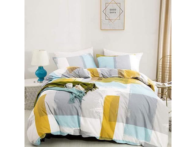 Plaid Duvet Cover Sets Queen Cotton, Grey And Yellow Duvet Cover Queen Size
