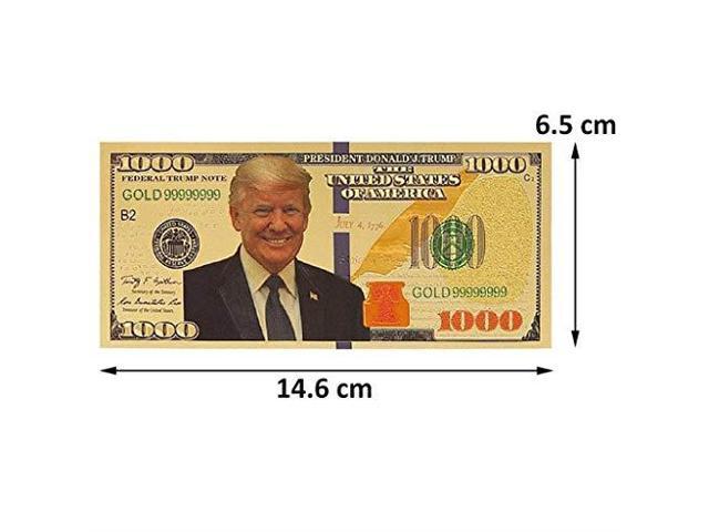 10 Pcs Gold Plated Trump 1,000 dollar Banknotes Fine Gift Crafts Collection New 