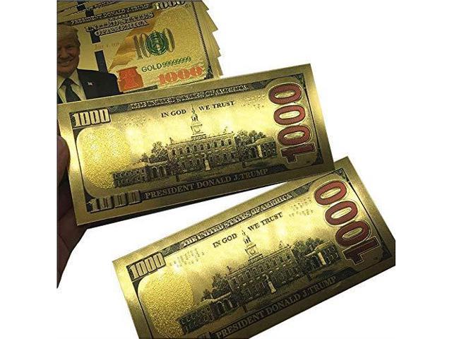 Details about   100 Pcs Gold Plated US President Trump 1,000 dollar Banknotes Crafts Collection 