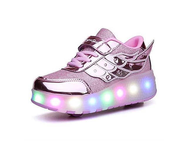 Roller Removable Outdoor Sports Gymnastics Sneakers 7 Colors Flashing Led Roller Skate Shoes with USB Charging Unisex Kids Led Roller Skate Shoes 