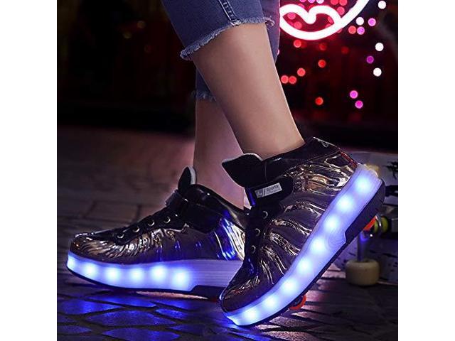 JTKDL Boys Girls LED Roller Skates Shoes with Wheels LED Light Up Trainers Double Wheel Technical Skateboarding Shoes Kids Gymnastics Outdoor Luminous Flash Sneakers with USB Charging,Black 2-30