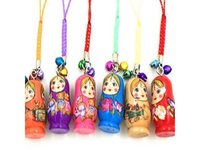 12pcs Fashion Jewelry Drip Charm Key Chains Wood Matryoshka Russian Doll Keyring 