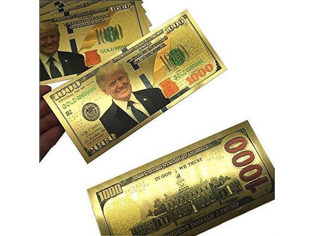 24K Gold plated collectible Trump $1000 Authentic Style Dollar Bill 