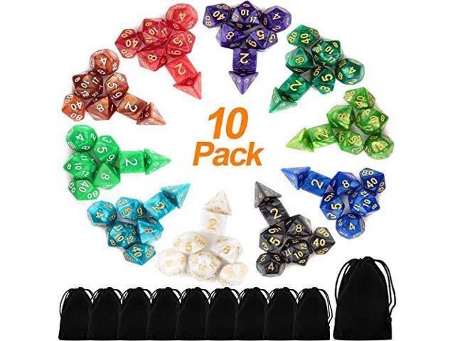 X 7 Polyhedral Dice Set 70 Pieces for Dungeons and Dragons DND RPG MTG Table Games D4 D6 D8 DD D12 D20 with Pack Black Bags Colors