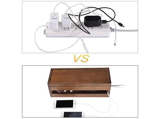 Changsuo Wooden Cable Management Box Cord Organizer Box for Extension Cord Power Stripe Surge Protector Wire Management Concealer Organizer Cover Hider for Desktop Home Office Kitchen Black 