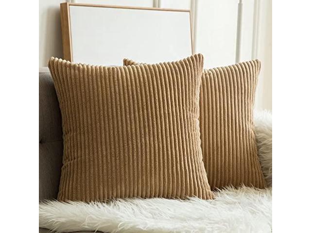 Pack of 2 Corduroy Soft Solid Decorative Square Throw Pillow Covers Cushion Cases Pillow Cases for Couch Sofa Bedroom Car 22 x 22 Inch 55 x 55 cm Khaki