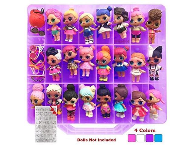 HOME4 Stackable Storage Container Toy Organizer Case Dolls Not Included Perfect for Small Dolls and Toys Purple Glitter 6 Layers 60 Adjustable Compartments 