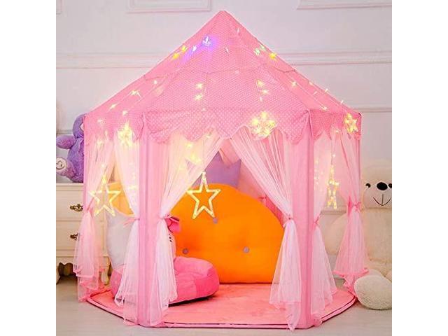 Princess Castle Play Tent Fairy Kids Play Tent with Star Lights Pink Large Playhouse ToysGift for Girls Indoor Outdoor Play