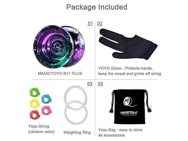 MAGICYOYO Yoyo Professional N11 Unresponsive Pro Yoyos Metal Yoyo 4 Colors Yoyo Toy 5 Strings and Glove and Yo-yo Bag 