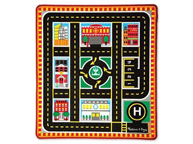 39 x 36 inches Melissa & Doug Round the Construction Zone Work Site Rug With 3 Wooden Trucks