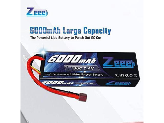 2 Pack RC Airplane RC Helicopter RC Boat Zeee 6000mAh 80C 2S 7.4V Lipo Battery Hardcase with Deans Connector for 1:8 Scale RC Car 