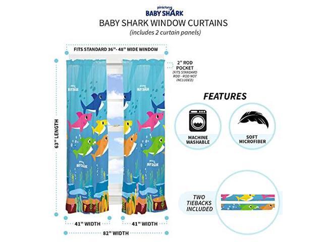 New Baby Shark drapes set 2 window panels 41" each 82" x 63" curtains microfiber 