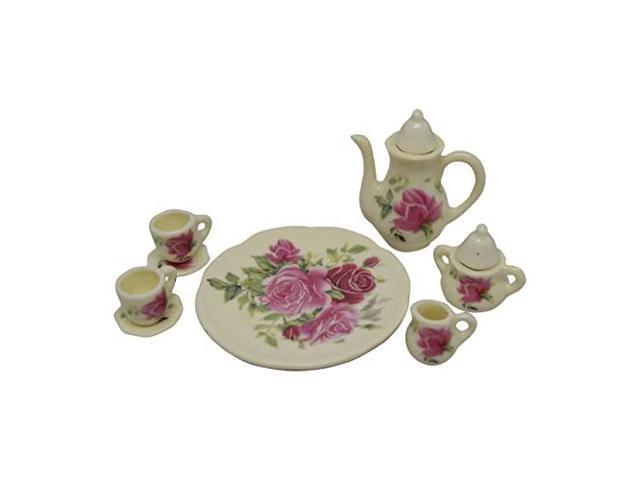 Creamer & Sugar Girls Rose Ceramic Mini Tea Set 13 pc Teapot Teacups Saucers