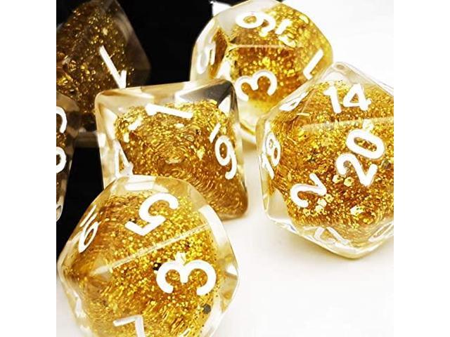 Glitter DND Dice Set 7PCS Polyhedral D D Dice for Roleplaying Dice Games as Dungeons and DragonsGold Glitter Dice