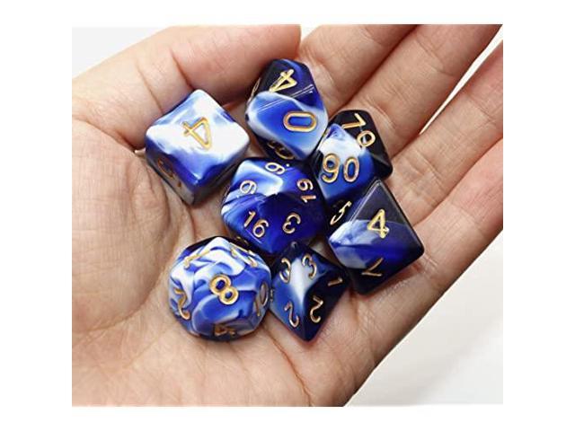 New 7 Piece Polyhedral Pearlescent Overcast Night Blue Dice Set With Bag D&D RPG