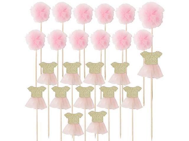 We Heart Pink Pom Pom Tutu Cake Toppers for Any Childrens Party PinkGold 24 Pack - Newegg.com