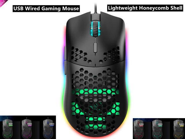 USB Mouse with Lightweight Honeycomb Shell, Ergonomic Optical Computer Gaming Mice, 6400 DPI Adjustable,6 RGB Lighting Gaming Mice & 7 Buttons Programmable Driver for PC Gamers and Xbox and PS4