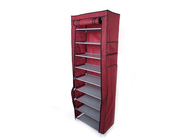 10 Layers 9 Lattices Shoe Rack Shoe Storage Organizer Cabinet Tower With Non Woven Fabric Cover Newegg Com