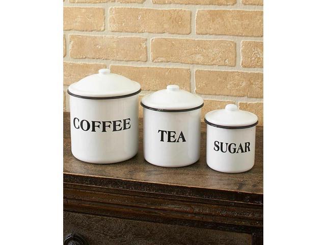 Set Of 3 Canisters Country Enamelware Kitchen Counter Food Storage