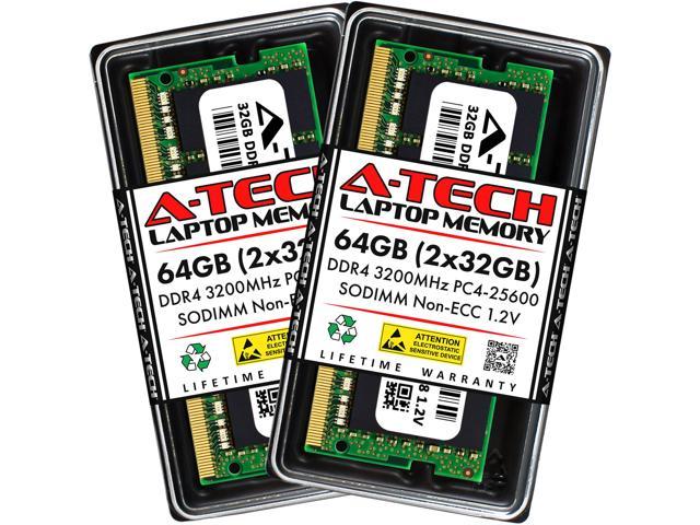 A-Tech 64GB (2x32GB) DDR4 3200MHz SODIMM PC4-25600 Non-ECC Unbuffered CL22 1.2V 260-Pin SO-DIMM Laptop Notebook Computer RAM Memory Upgrade Kit