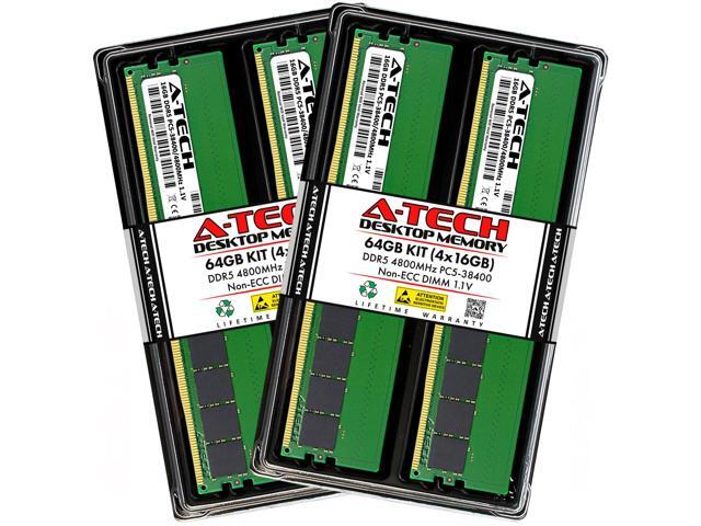 A Tech 64GB 4x16GB DDR5 4800MHz DIMM PC5 38400 Non ECC Unbuffered CL40 UDIMM 288 Pin 1 1V 
