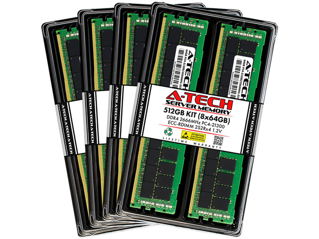 A-Tech 512GB DDR4 2666MHz ECC Registered RDIMM Server Memory Kit – 16x 32GB Modules, 2Rx4
