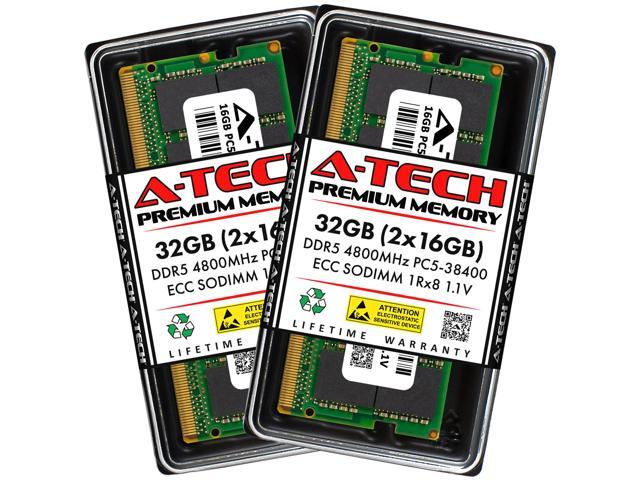 A-Tech 32GB (2x16GB) DDR5 4800 MHz ECC SODIMM PC5-38400 ECC Unbuffered ...