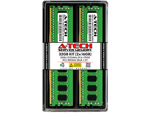 A-Tech 32GB (2x16GB) 2Rx8 PC4-17000R DDR4 2133 MHz ECC RDIMM Registered ...