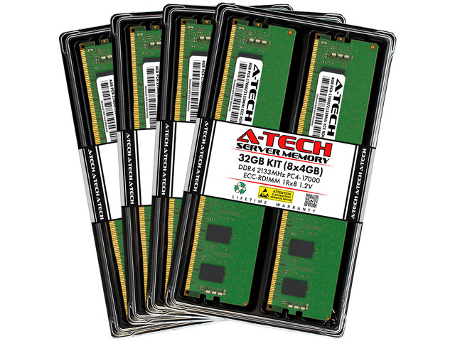 A-Tech 32GB (8x4GB) 1Rx8 PC4-17000R DDR4 2133 MHz ECC RDIMM Registered ...