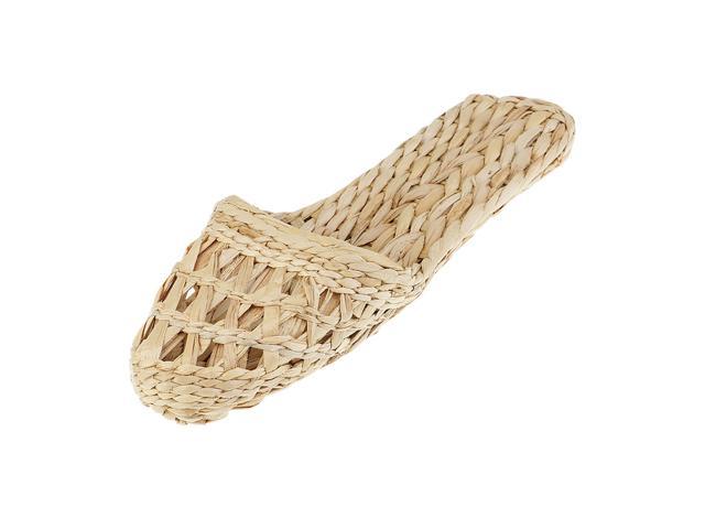 1 Pair Of Handmade Straw Rattan Knitted Slippers Sandals Radom Size Natural 