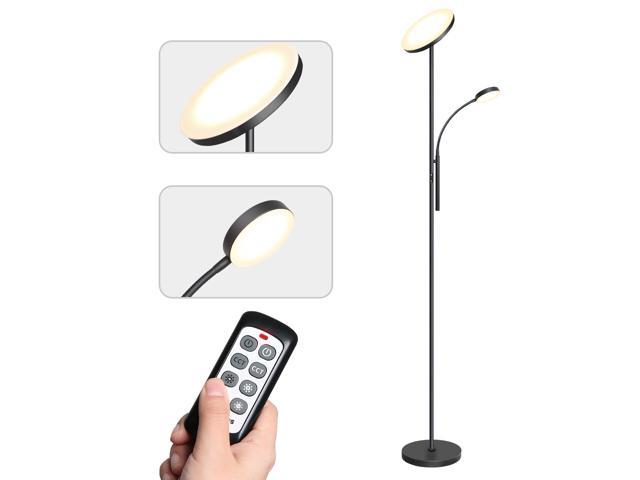Tomons Dimmable Floor Lamp, Bright Tall Mother-Daughter Light Torchiere Sky LED Torchiere with Remote Controller, Stepless Dimming, 3 Color Temperatures, Modern Industrial Living Room, Bedroom - Black