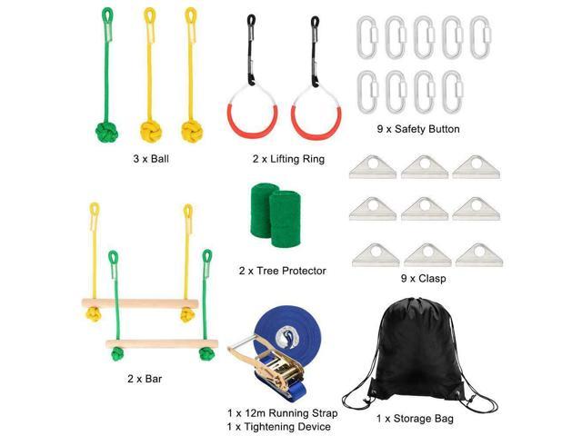 Inspired by American Ninja Warrior GSM Brands Ninja Hanging Obstacle Course Slackline Monkey Bars Kit 40ft with Heavy Duty Ratchet