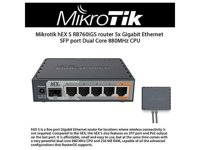 stressende Devise nægte Mikrotik hEX S RB760iGS router 5x Gigabit Ethernet, SFP, Dual Core 880MHz  CPU, 256MB RAM, USB, microSD slot, RouterOS L4, IPsec hardware encryption  support and The Dude server package - Newegg.com