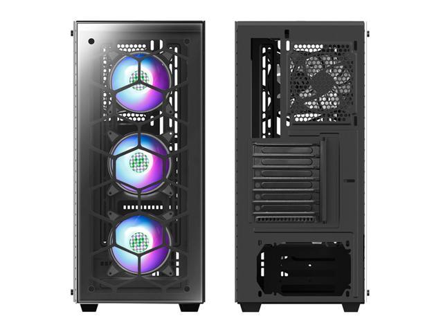 G05S6-BB MUSETEX ATX Mid-Tower Computer Gaming Case with 6 PCS × 120mm LED ARGB Fans USB 3.0 Port Tempered Glass PC Chassis 