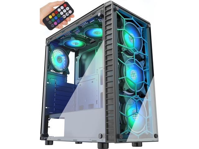 USB 3.0 x 2 TW8-S6-B Opening Tempered Glass Side Panels MUSETEX Mid-Tower ATX PC Case with 6pcs 120mm ARGB Fans Black Mesh Computer Gaming Case 