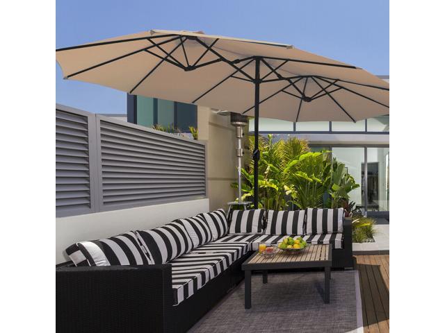 15 Ft Patio Umbrella Outdoor Umbrella With Crank Base Beige Newegg Com