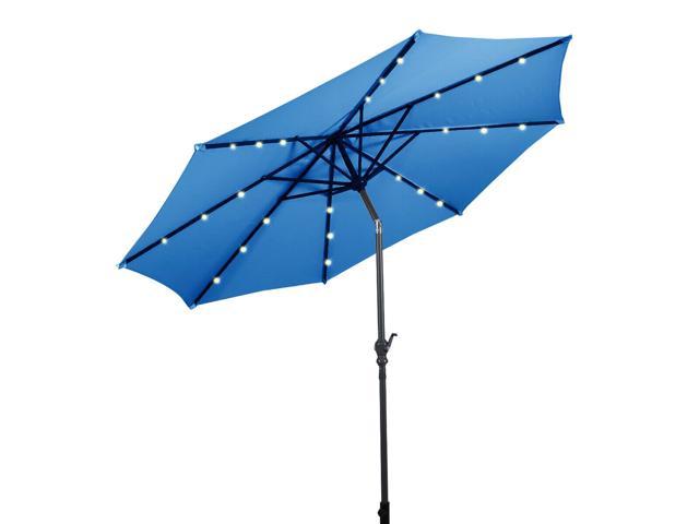 10 Ft Patio Solar Umbrella With Crank And Led Lights Blue Newegg Com