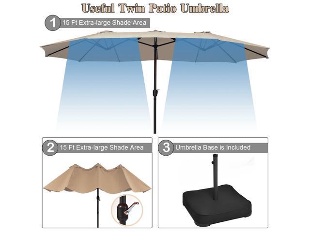 15 Ft Patio Umbrella Outdoor Umbrella With Crank Base Beige Newegg Com