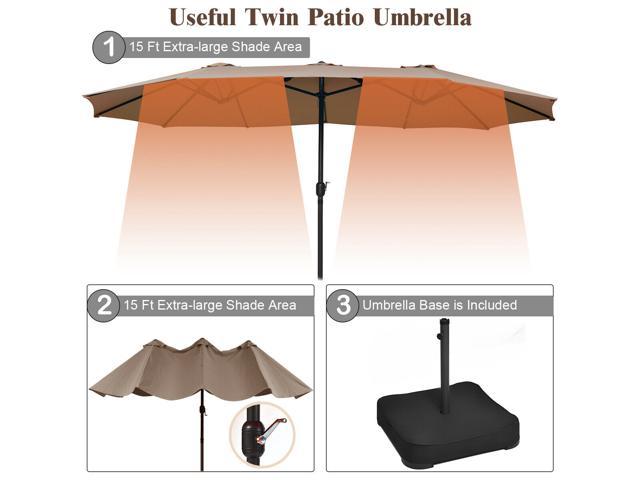 15 Ft Patio Umbrella Outdoor Umbrella With Crank Base Tan Newegg Com