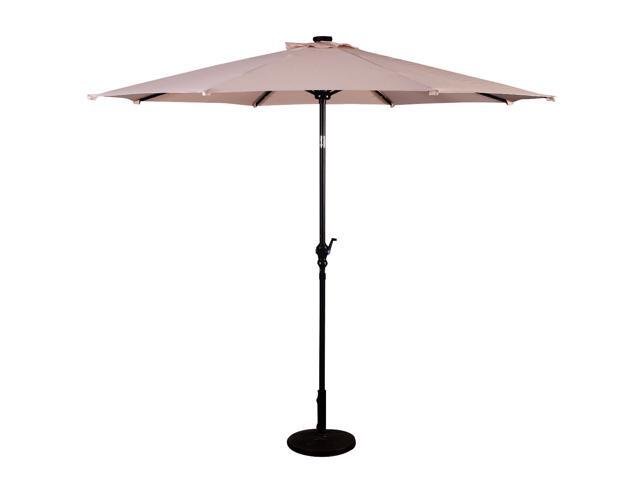 10ft Patio Solar Umbrella Led Patio Market Steel Tilt W Crank Outdoor New Beige Newegg Com