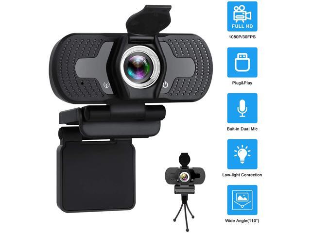 Full HD Webcam, USB 1080P Webcam with Microphone, Pro Streaming Camera for Video Calling, Mini Plug and Play, Webcam Cover, Conferencing,Flexible Rotatable Clip