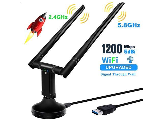 Wifi Dongle, AC1200 Wifi Adapter for Desktop PC Connecting to Internet, Long Range Wifi Dual Antenna 2.4/5.8Ghz USB Wireless Network Adapter Support Laptop Windows 8 7 10 Mac Linux OS