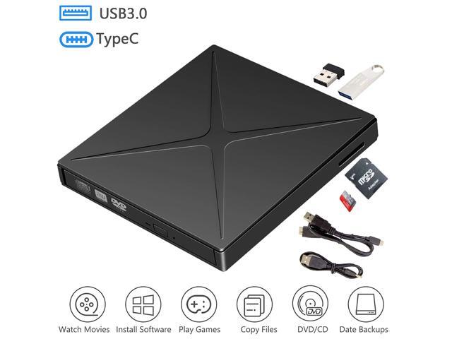 External DVD CD Drive, USB 3.0 & Type C CD/Dvd +/- RW Burner with SD/TF Card Reader Portable Disk Player Rewriter for laptop, desktop Mac, iOS, MacBook, Windows 10/8/7 / XP/Vista/Linux