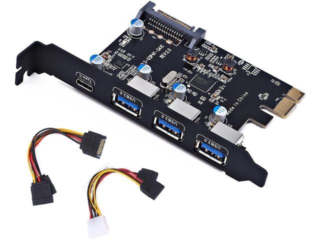 PCI-E to USB 3.0 Type C +3 Type A Expansion Card - Interface USB 3.0 4-Port Express Card Desktop with 15 pin SATA Power Connector [ Include with A 4pin to 2x15pin Cable + A 15pin to 2x 15pin SATA Y-C