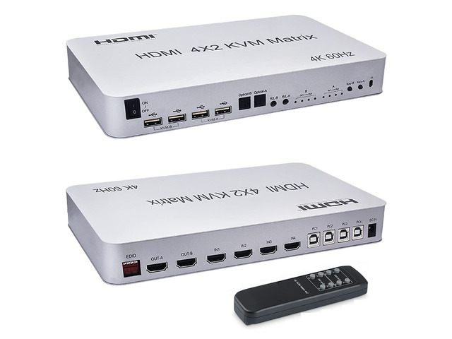 Matrice HDMI 4x2 4K 60Hz HDR – 4 Entrées, 2 Sorties – Extraction Audio Optique Et Jack 3,5 Mm – Pour Home Cinéma, Pro