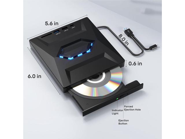 [5-in-1] External CD DVD Drive, USB C USB 3.0 Portable CD/DVD +/-RW ...