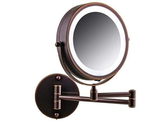 Ovente Lighted Wall Mount Makeup, Wall Mounted Makeup Mirror Bronze