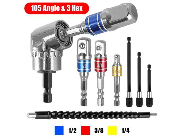 105 Right Angle Drill Adapter Flexible Shaft Extension Set 1/4" Hex Shank  Prof 