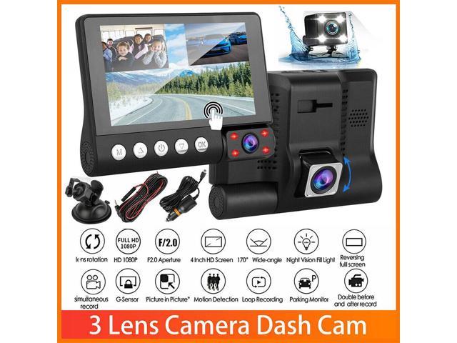 4'' 1080P 3 Lens Car DVR Video Dash Cam Front  Inside Camera + Rearview Camera