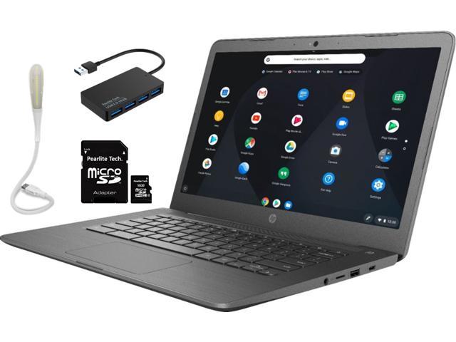 HP Chromebook 14, 14.0"HD Touchscreen, Intel Celeron N3350, 4GB Memory 32GB eMMC, Wi-Fi, Bluetooth, Chrome OS, Grey, Bundled with Pearlite Tech. 16GB Micro SD Card & 4 Port USB 3.0 Hub & USB Light